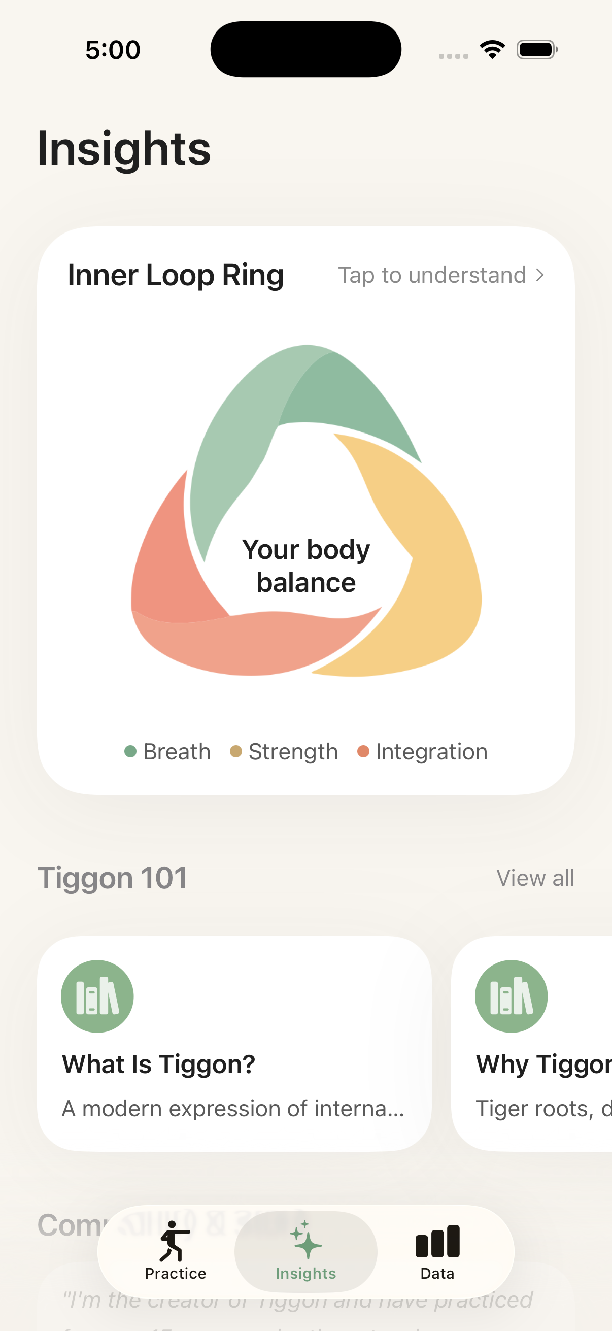 Tiggon insights screen showing the Inner Loop Ring
